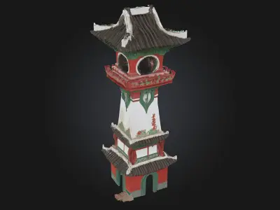 Pagoda Clock Tower  Eastern Elegance Meets Timeless Design 3D model