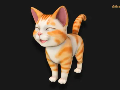 3D Cute Cat Orange Happy Cat with its Tail held upright 3D model