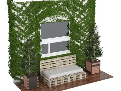 Balcony with ivy covered wall 3d model Low-poly 3D model