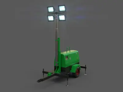 PBR Mobile Light Tower Generator B - Green  Low-poly 3D model