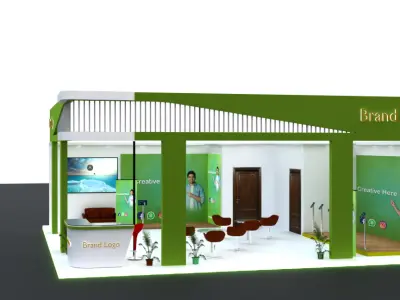 Eco-modern exhibition booth with green frame setup 3D model
