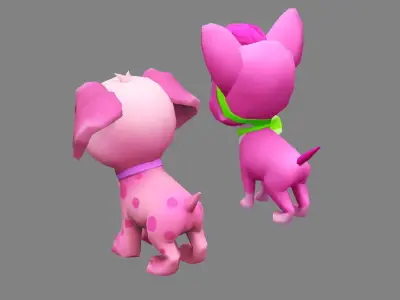Cartoon puppy - purple female dog - Pet dog Low-poly 3D model
