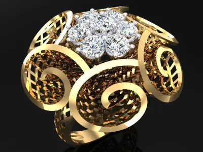  Mesh flower ring - Italian rings - Womens Rings - N6822 3D print model