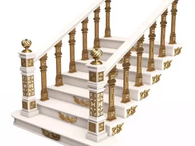 Carved Stair 02 White Low-poly 3D model