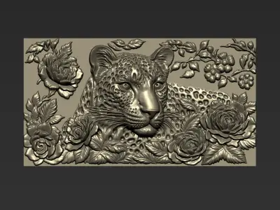 Leopard and Flowers A52 3D print model
