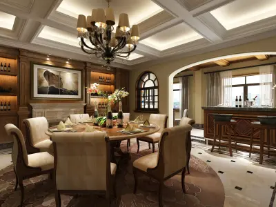 European classical restaurant Low-poly 3D model