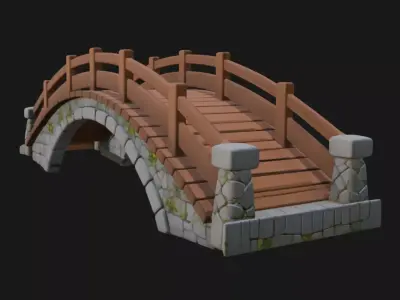 Stone and Wood Garden Bridge 3D model