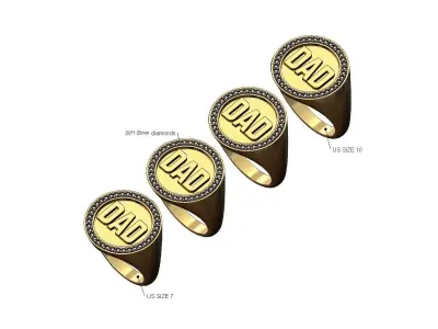 DAD diamond statement signet ring US sizes 7to10 3D print model