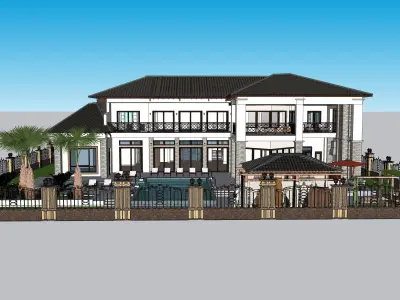 Two story double car garage 3D model