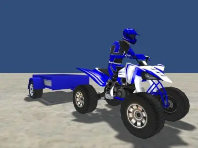 LowPolyQuadBikeWithTrailerandRider 1 yamaha atv game Low-poly 3D model