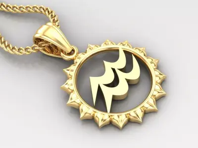 Sun Aquarius Light Gold Pendant Version 7 3D print model