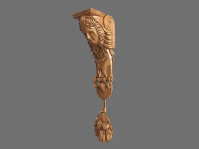 Caryatid ornate wooden shelf bracket 3D model