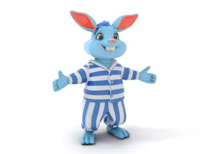Blue Bunny Rigged and Animated Character Model in Pajamas Low-poly 3D model