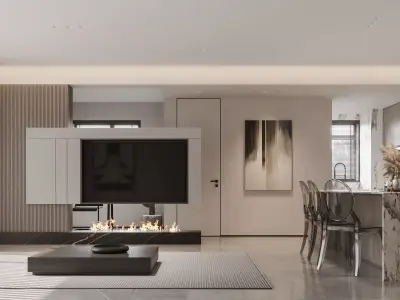 Modern living room dining room interior scenes 430 3D model