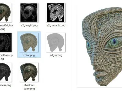 3D alien sea space god mosaic with materials and textures Low-poly 3D model