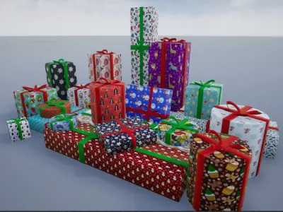 Wrapped Christmas Gifts Low-poly 3D model