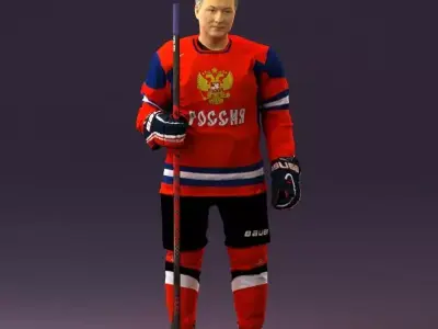 Hockey player in team russia jersey 0900 3D model