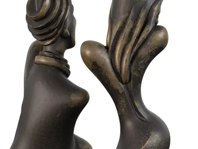 Two Abstract Woman Statues -Bronze Bust Set Pack 3D model
