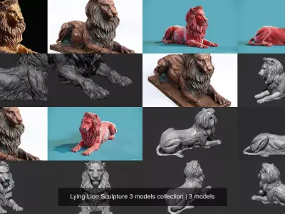 Recumbent Lion Sculpture 3 models collection