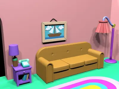 The Simpsons Cartoon Movie Opening Couch Scene Diorama set 3D print model