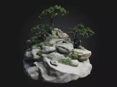 Harmony Cascade  A Tranquil Flow of Nature and Art 3D model