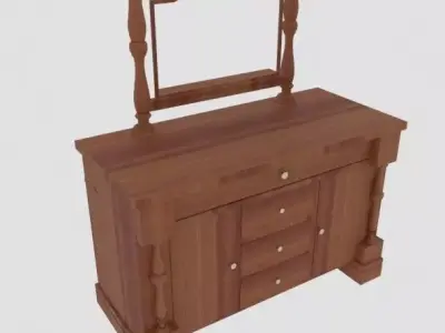 Wooden Drawer with mirror Low-poly 3D model