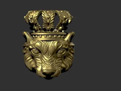 Lion head Ring with Crown 3D model
