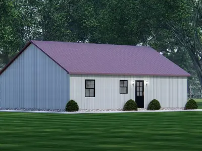 Modern Barndominium House 3D Model with Rustic Metal Siding 3D model