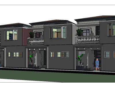Three Block apartment Building  Low-poly 3D model