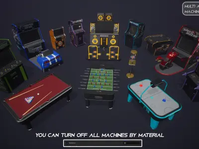 Multi Arcade Machines Package Low-poly 3D model