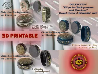 Chips for Backgammon and Checkers 3D printabl collection 3D Model Pack