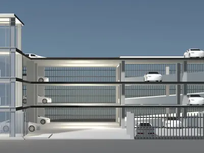 Parking garage building in cutaway section 25-29 3D model