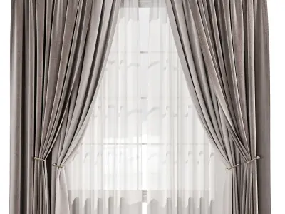 Velvet Curtain Set with Sheer Drapes 75 3D model