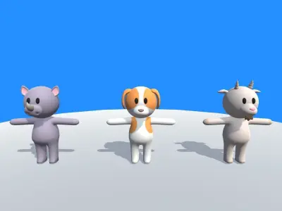 Lowpoly Animal Characters Pack - Cartoon Rigged 3D Models - 2 Low-poly 3D model