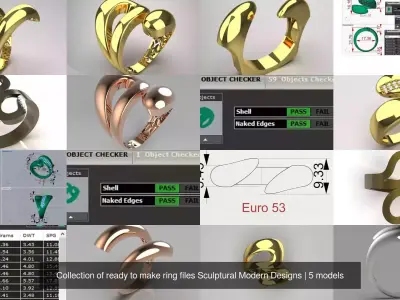 Collection of ready to make ring files Sculptural Modern Designs 3D Model Pack