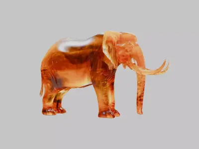 Amber Majestic Elephant Statue with Golden Details Low-poly 3D model