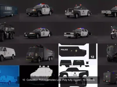 10  Collection Police vehicles Low-Poly fully rigged 3D Model Pack