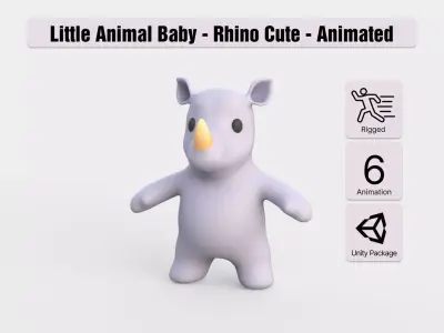 Little animal baby - Rhino cute - Animated Low-poly 3D model