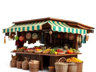 Colorful Market Stall model pack Low-poly 3D model