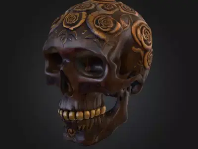 Ornamental Carved Skull Floral Pattern Low-poly 3D model