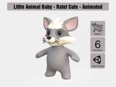 Little animal baby - Ratel cute - Animated  Low-poly 3D model