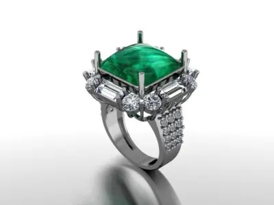 Emerald diamond cluster ring Free 3D print model