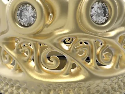 engraved gemstone crown ring 4 3D print model