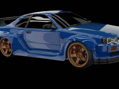 Nissan Skyline R34 with Bodykit 1 Low-poly 3D model