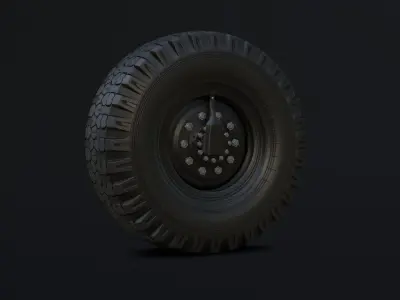 Off-road wheel and three types of tires for KAMAZ trucks Free low-poly 3D model