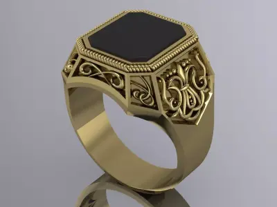 Mens Elegant Ring Jewelry Brand Gold 3D print model