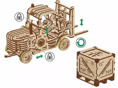Forklift - 3D Wooden Mechanical Puzzle Model Toy 3D model