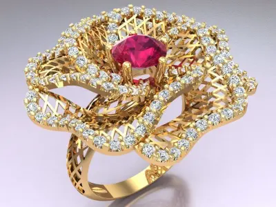  Mesh flower ring - Italian rings - Womens Rings - N6426 3D print model