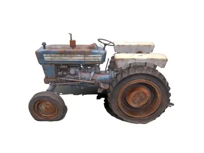 Wrecked Blue Tractor Low-poly PBR Low-poly 3D model