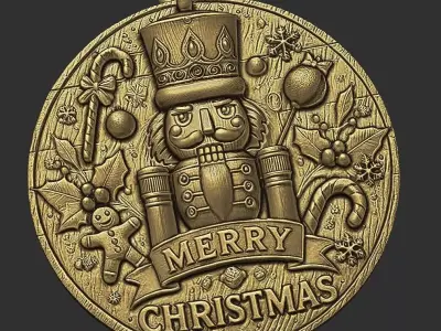 Nutcracker 3D Relief Decor with Merry Christmas wishes 3D print model